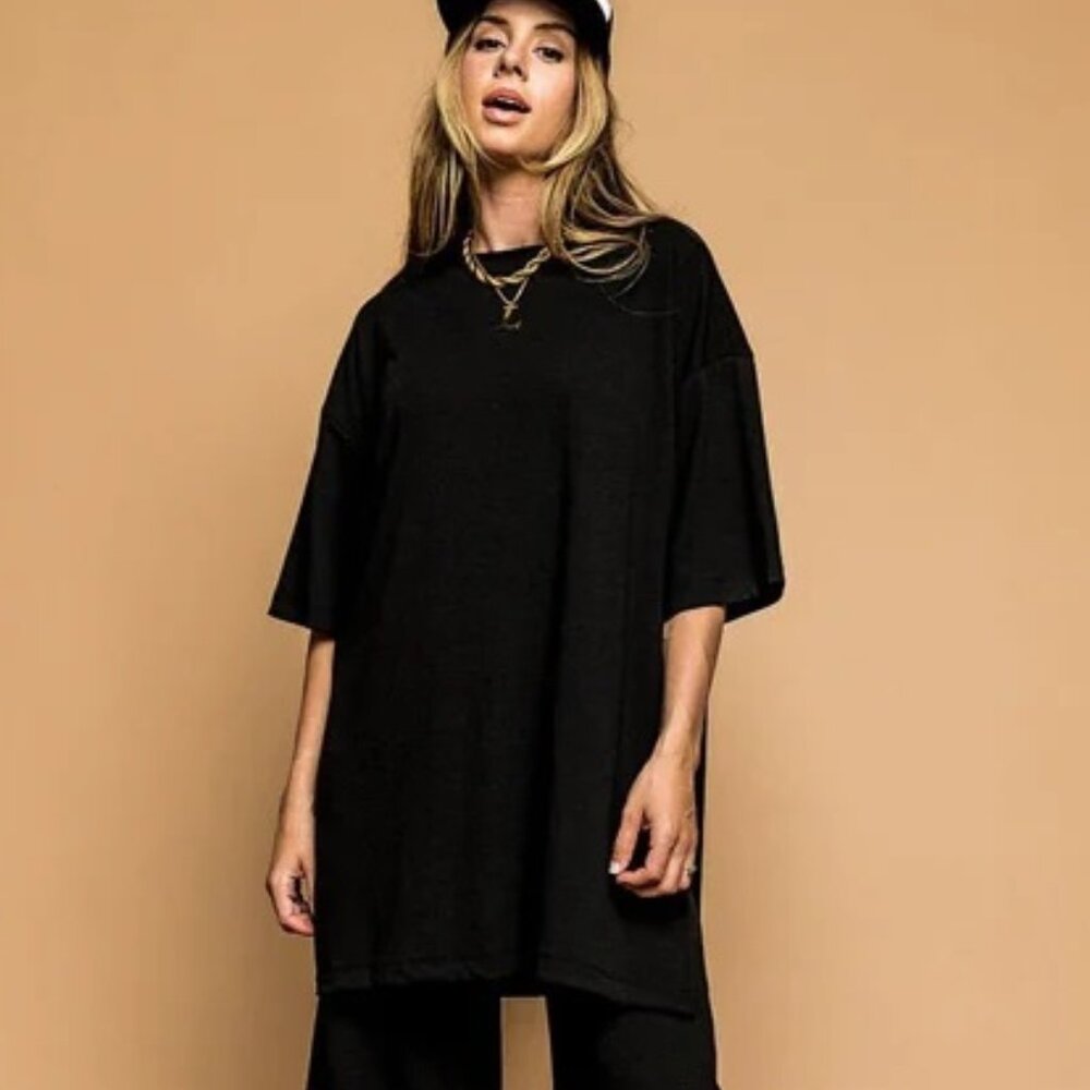 Dressed in LALA Black Oversized Tunic Tee